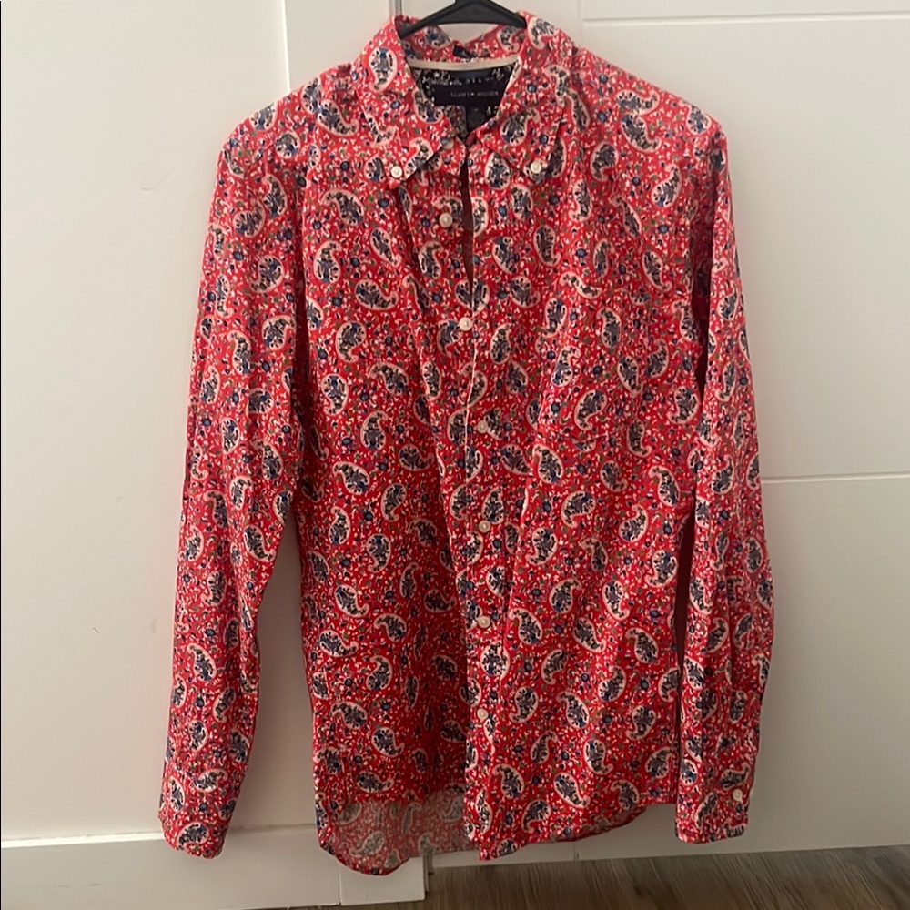 Tommy Hilfiger Red and Blue Casual Button Down Shirt